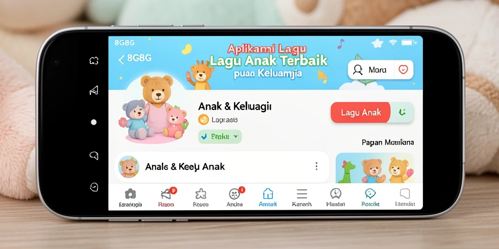 Tampilan antarmuka aplikasi 8G8G dengan pilihan lagu anak.