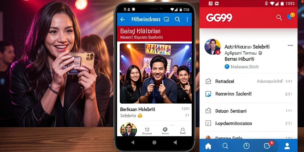 Tampilan antarmuka utama aplikasi GG99 yang menyajikan berita hiburan selebriti.