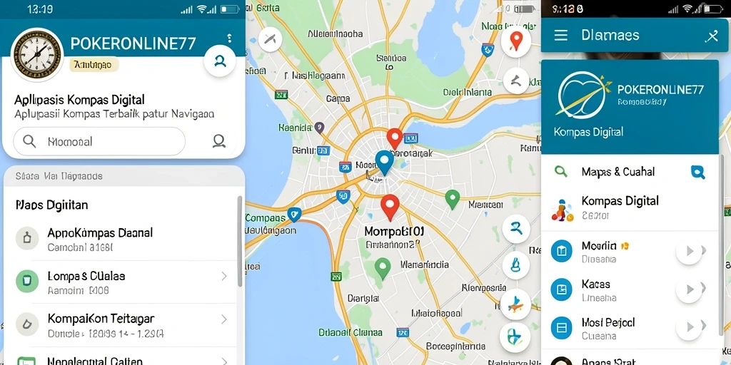 Tampilan utama antarmuka POKERONLINE77 yang menampilkan kompas digital.