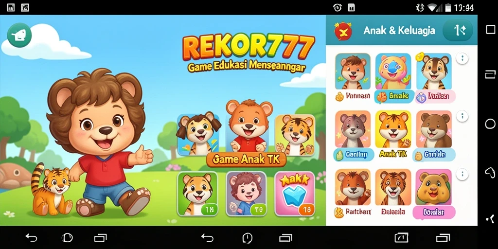 Tampilan antarmuka REKOR777 yang ceria dan interaktif untuk anak-anak.