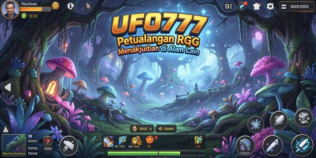 Tampilan antarmuka <strong>UFO777</strong> yang menampilkan karakter dan pertarungan RPG yang mendalam.